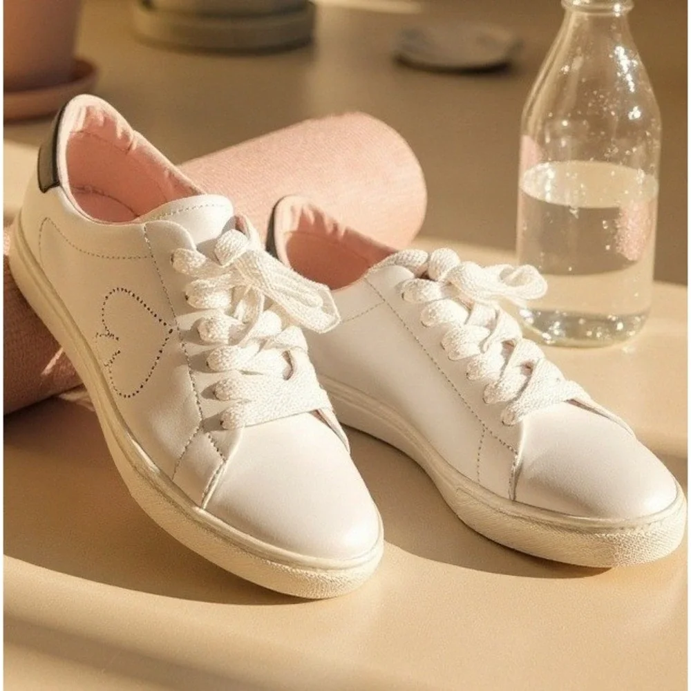 Kate Spade Angelise White‎ Leather Sneakers Lace Up Comfort Walking Casual  8.5B